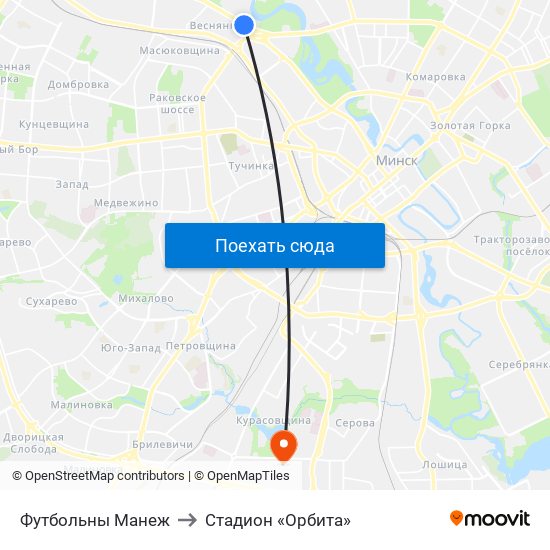 Футбольны Манеж to Стадион «Орбита» map