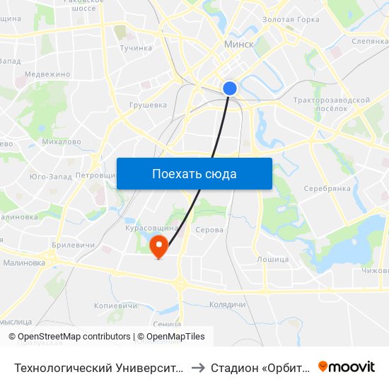 Технологический Университет to Стадион «Орбита» map