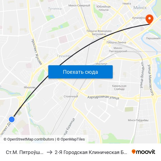 Ст.М. Пятроўшчына to 2-Я Городская Клиническая Больница map