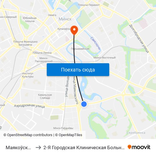 Маякоўскага to 2-Я Городская Клиническая Больница map