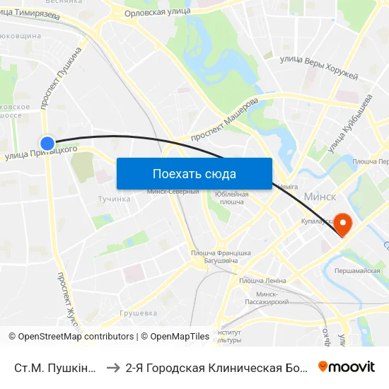 Ст.М. Пушкінская to 2-Я Городская Клиническая Больница map