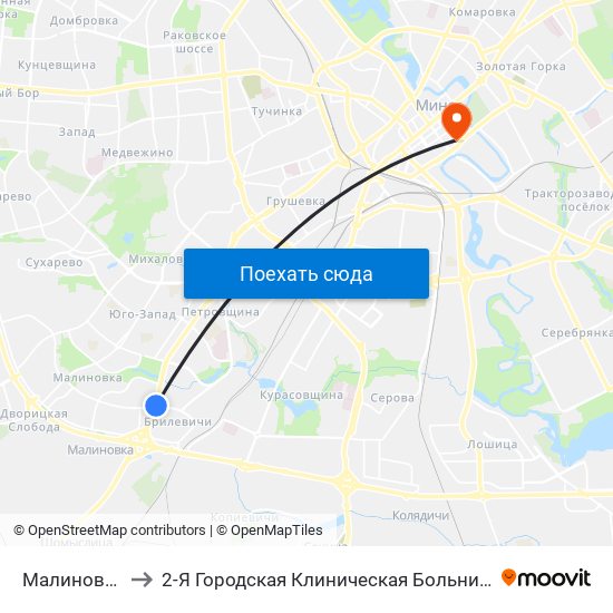 Малиновка to 2-Я Городская Клиническая Больница map