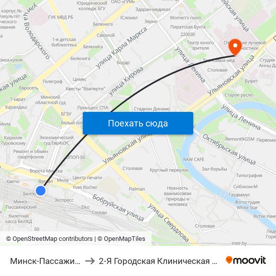 Минск-Пассажирский to 2-Я Городская Клиническая Больница map