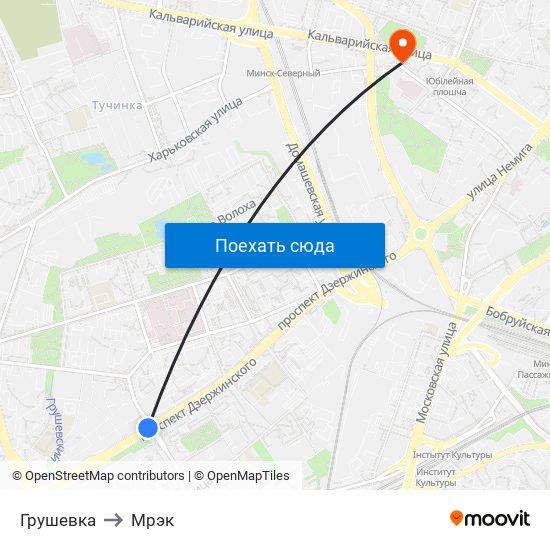 Грушевка to Мрэк map