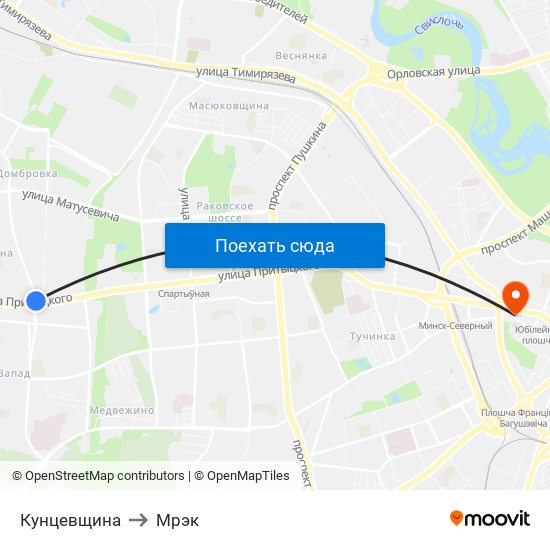 Кунцевщина to Мрэк map