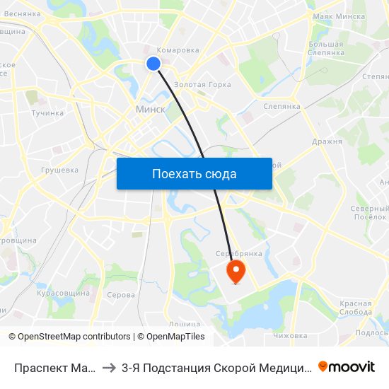 Праспект Машэрава to 3-Я Подстанция Скорой Медицинской Помощи map