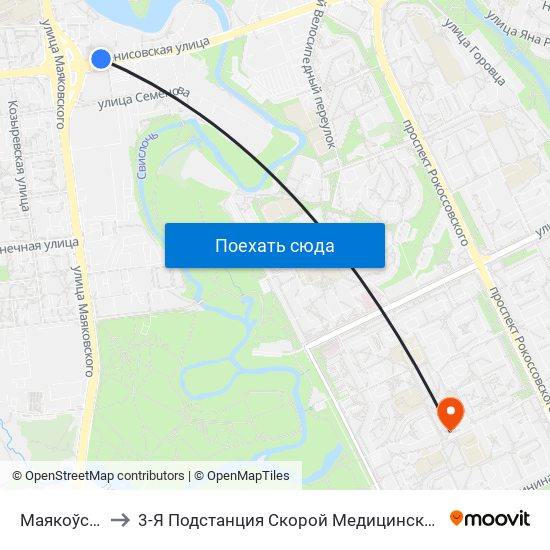 Маякоўскага to 3-Я Подстанция Скорой Медицинской Помощи map