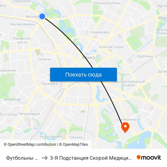 Футбольны Манеж to 3-Я Подстанция Скорой Медицинской Помощи map