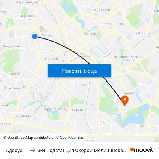 Адоеўскага to 3-Я Подстанция Скорой Медицинской Помощи map