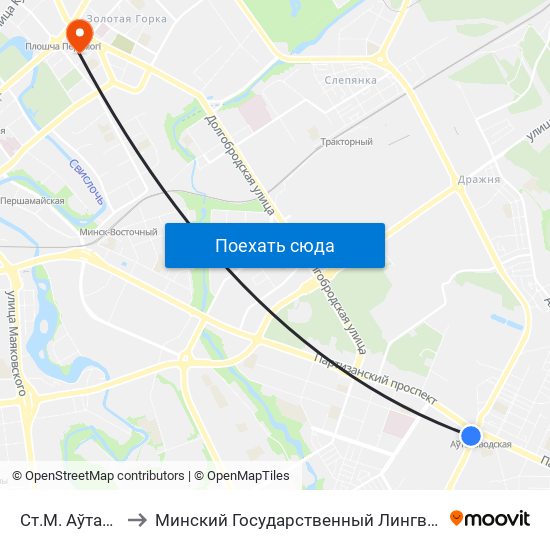 Ст.М. Аўтазаводская to Минский Государственный Лингвистический Университет map