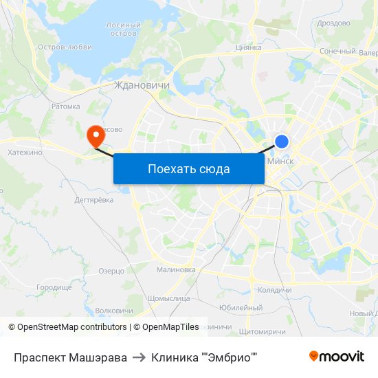 Праспект Машэрава to Клиника ""Эмбрио"" map