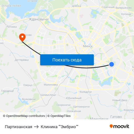 Партизанская to Клиника ""Эмбрио"" map
