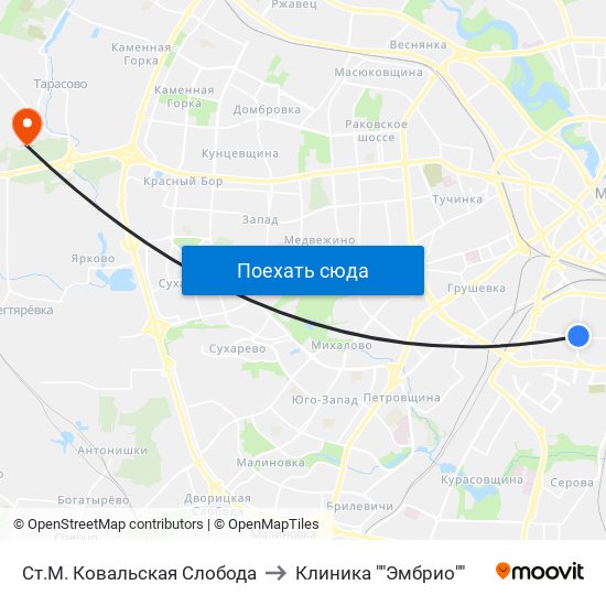 Ст.М. Ковальская Слобода to Клиника ""Эмбрио"" map