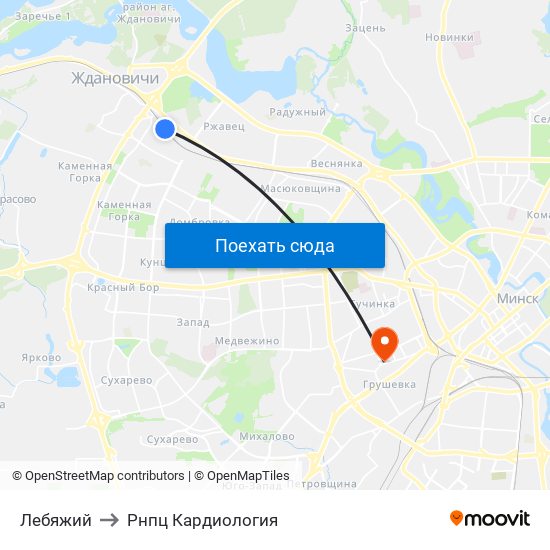 Лебяжий to Рнпц Кардиология map