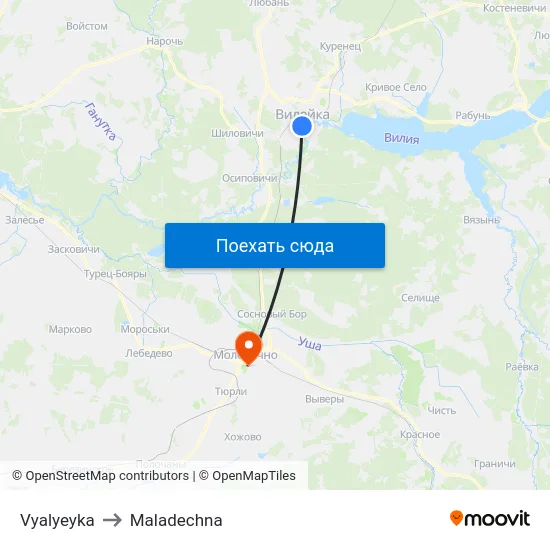 Vyalyeyka to Maladechna map
