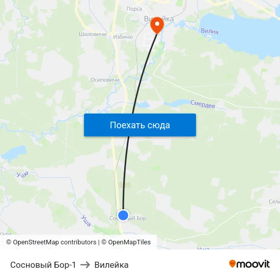 Сосновый Бор-1 to Вилейка map