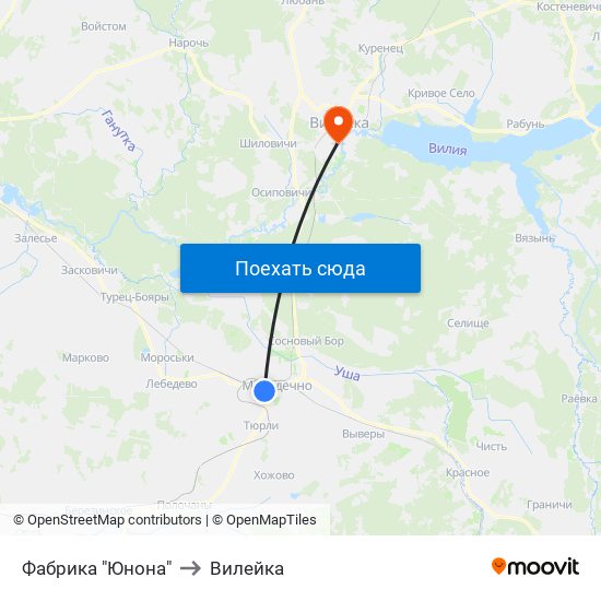 Фабрика "Юнона" to Вилейка map