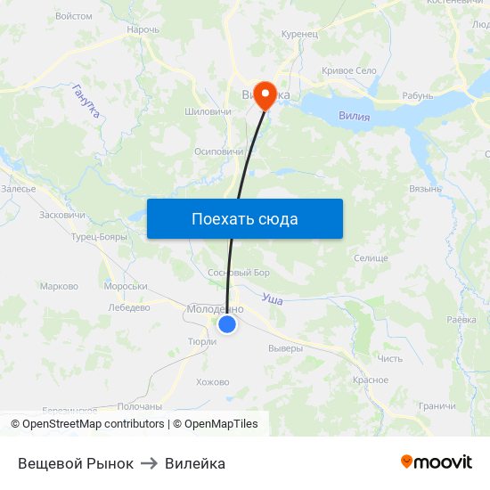 Вещевой Рынок to Вилейка map