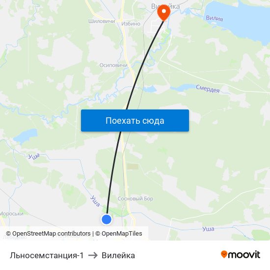 Льносемстанция-1 to Вилейка map