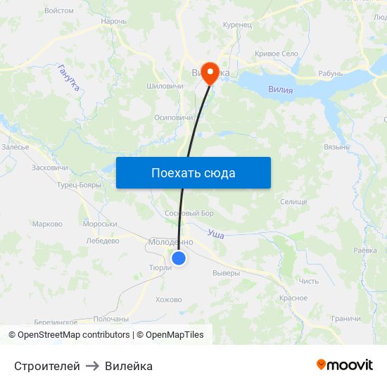 Строителей to Вилейка map