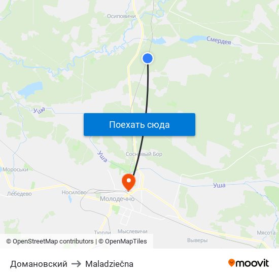 Домановский to Maladziečna map