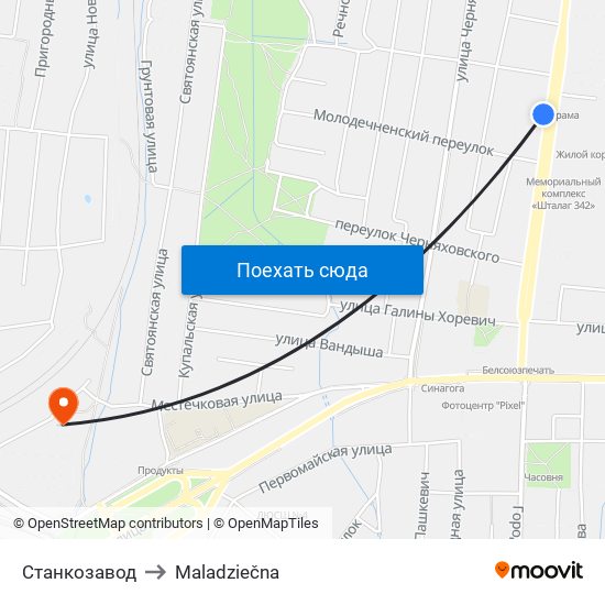 Станкозавод to Maladziečna map