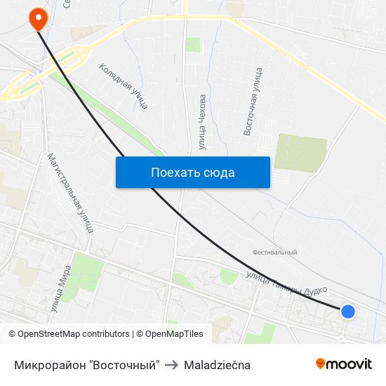 Микрорайон "Восточный" to Maladziečna map