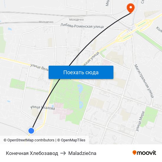 Конечная Хлебозавод to Maladziečna map