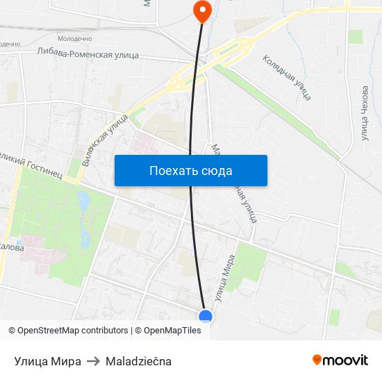 Улица Мира to Maladziečna map