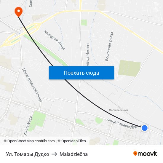 Ул. Томары Дудко to Maladziečna map