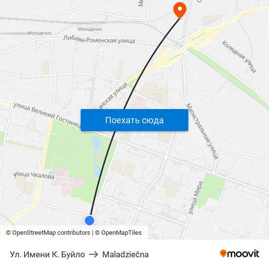 Ул. Имени К. Буйло to Maladziečna map