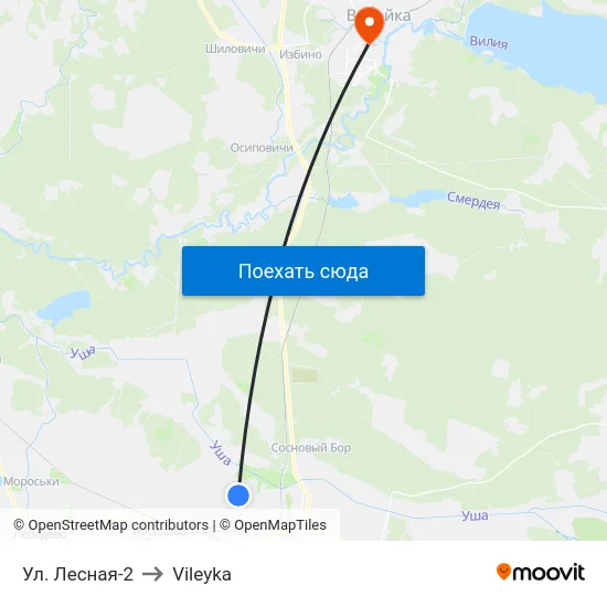 Ул. Лесная-2 to Vileyka map