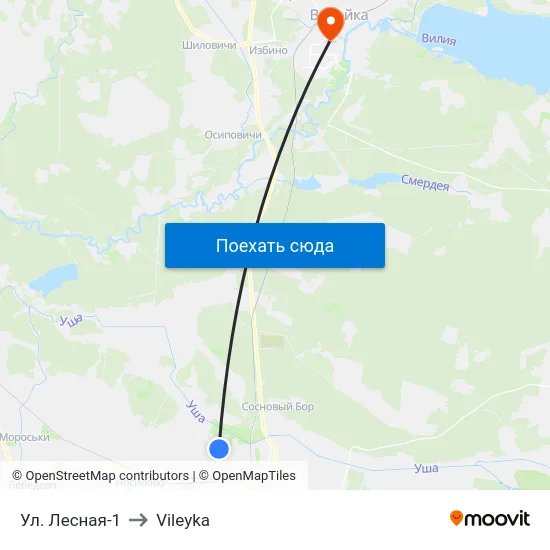Ул. Лесная-1 to Vileyka map