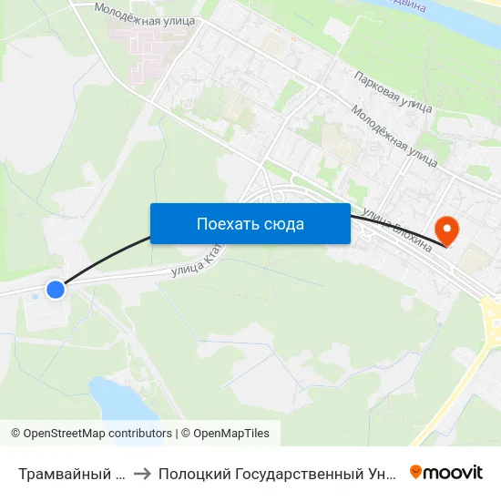 Трамвайный Парк to Полоцкий Государственный Университет map