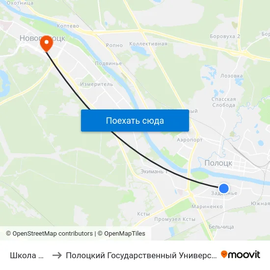 Школа №3 to Полоцкий Государственный Университет map