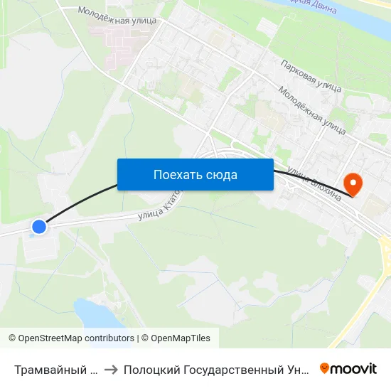 Трамвайный Парк to Полоцкий Государственный Университет map