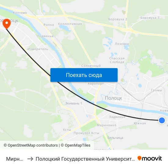 Мирная to Полоцкий Государственный Университет map