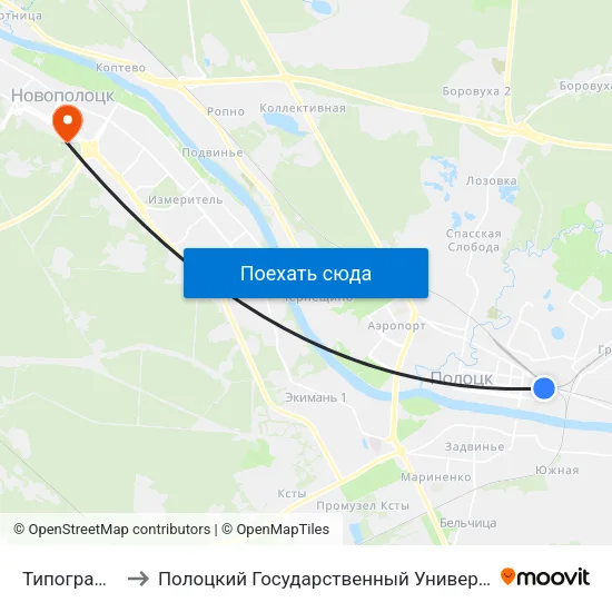 Типография to Полоцкий Государственный Университет map