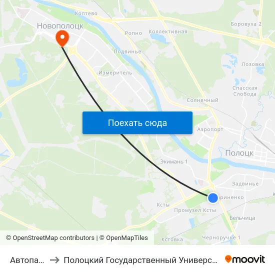 Автопарк to Полоцкий Государственный Университет map