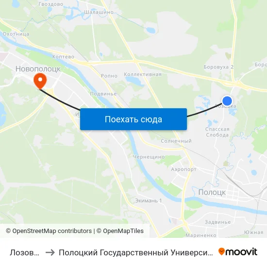 Лозовка to Полоцкий Государственный Университет map