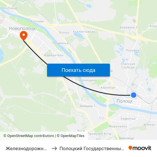 Железнодорожный Вокзал to Полоцкий Государственный Университет map