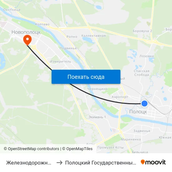 Железнодорожный Вокзал to Полоцкий Государственный Университет map