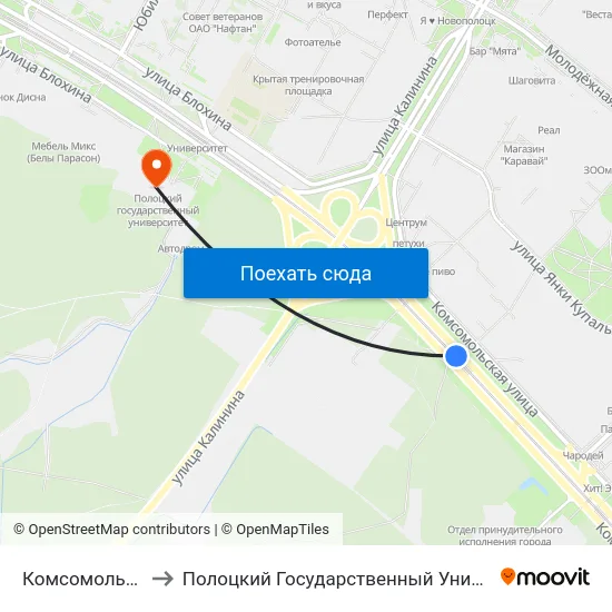 Комсомольская to Полоцкий Государственный Университет map