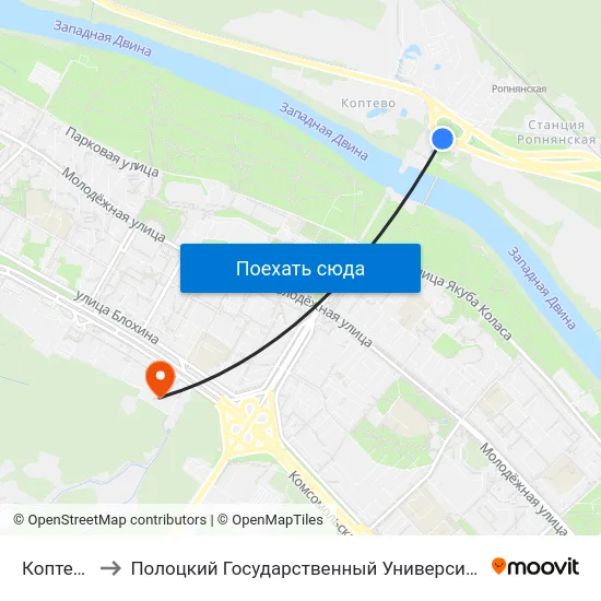 Коптево to Полоцкий Государственный Университет map