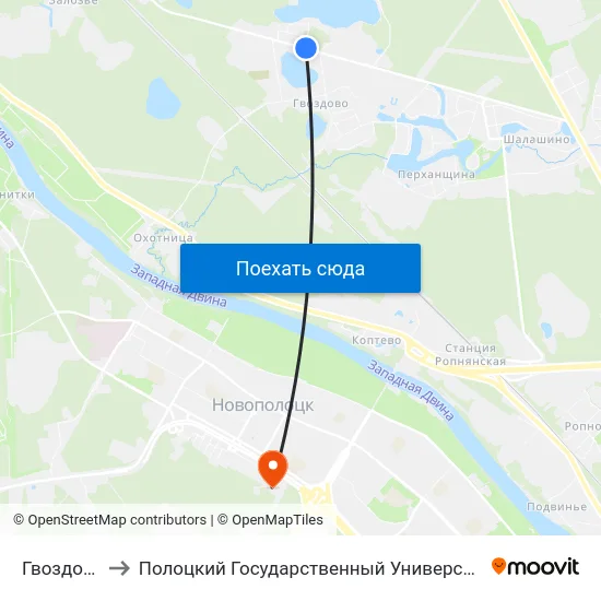 Гвоздово to Полоцкий Государственный Университет map