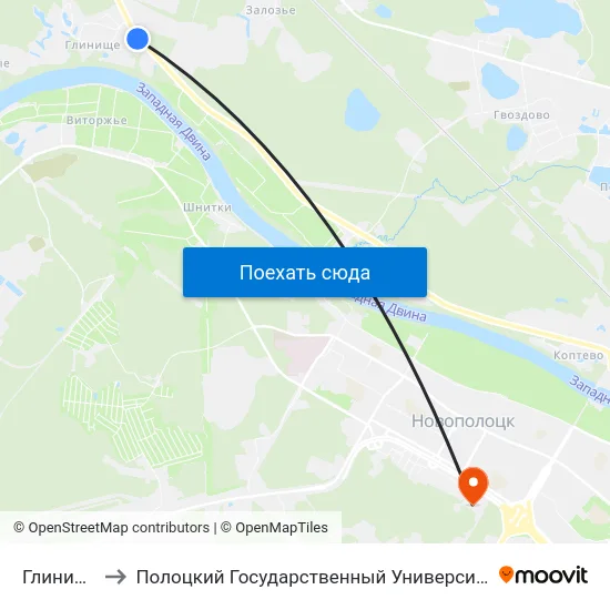 Глинище to Полоцкий Государственный Университет map
