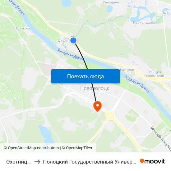 Охотница-1 to Полоцкий Государственный Университет map