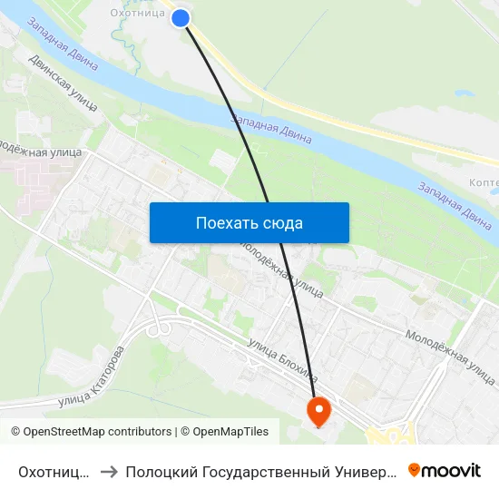 Охотница-1 to Полоцкий Государственный Университет map