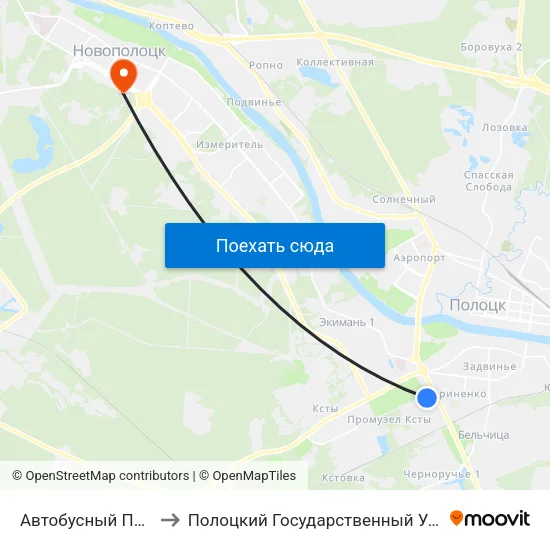 Автобусный Парк №2 to Полоцкий Государственный Университет map