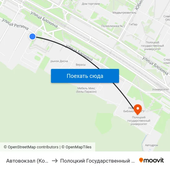 Автовокзал (Конечная) to Полоцкий Государственный Университет map